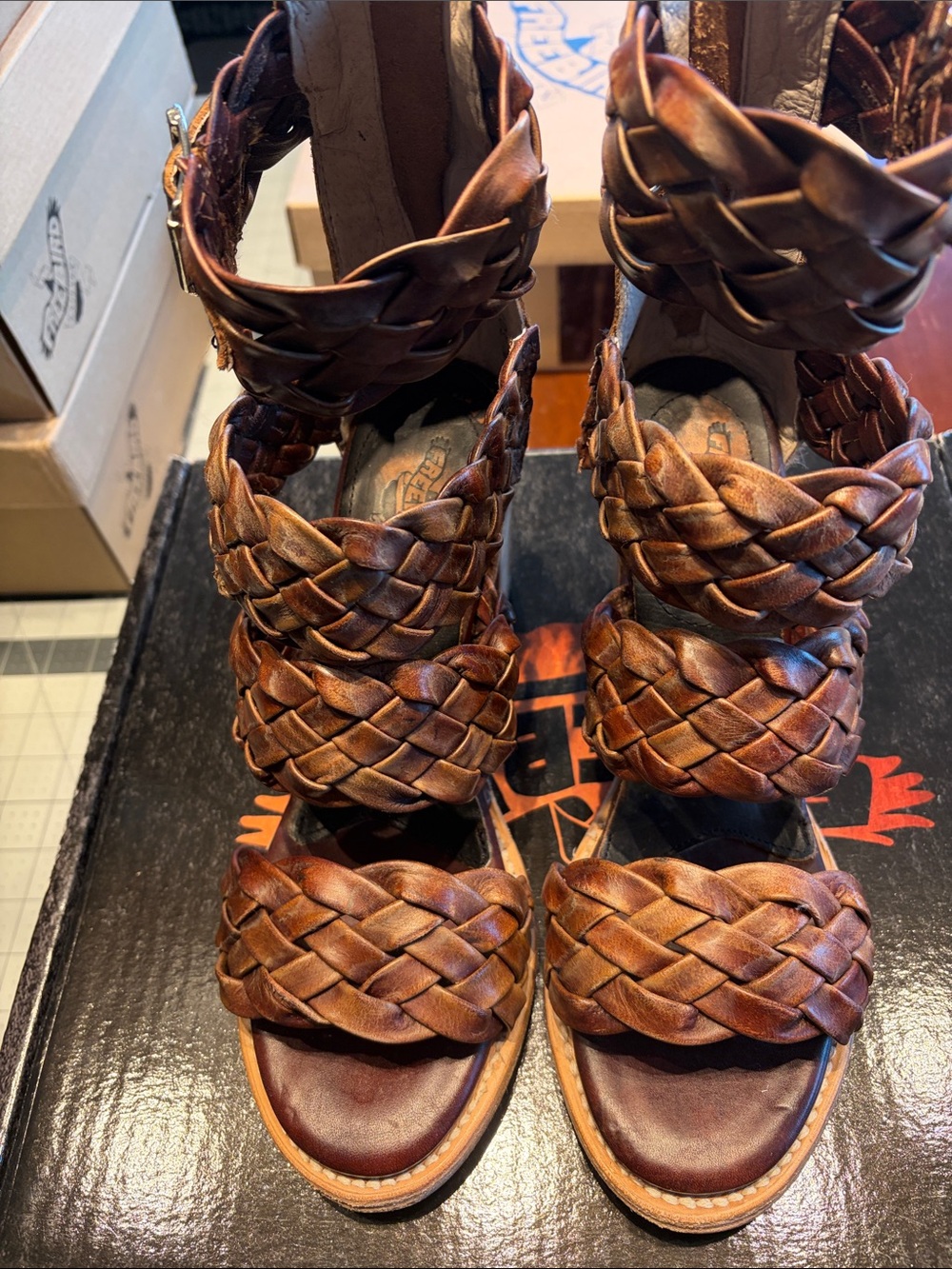 Bayou Freebird by Steven Braided Leather Heeled Sandals - Brown